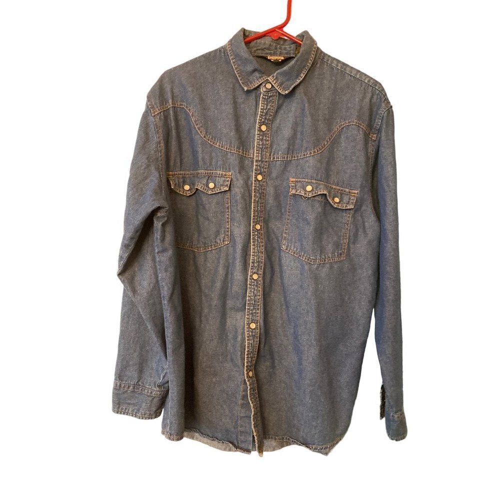 Dark Denim Guide Gear Western Pearl Snap Button Up Shirt Size Large